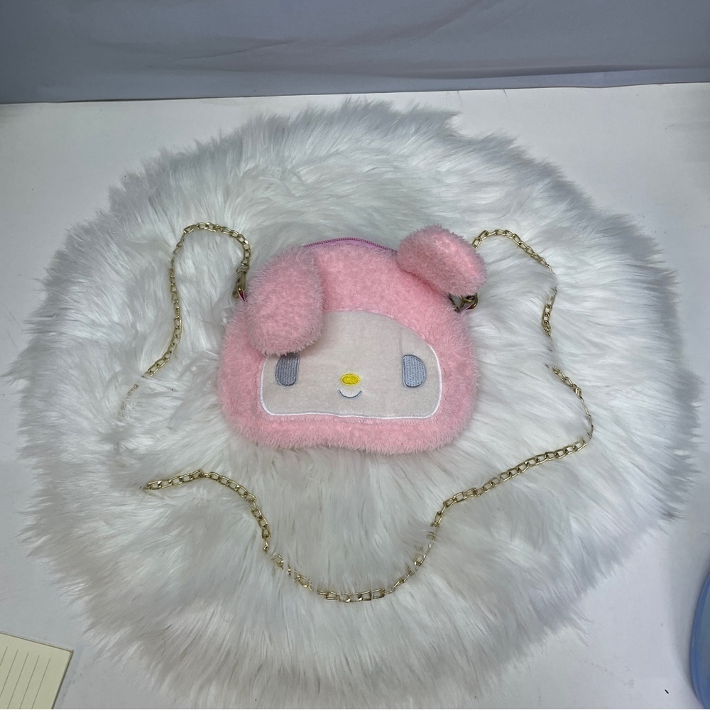 Sanrio PINK Rabbit Bunny Purse Bag Furry Plush Zipper Japan 4"x 5" - BRAND NEW
